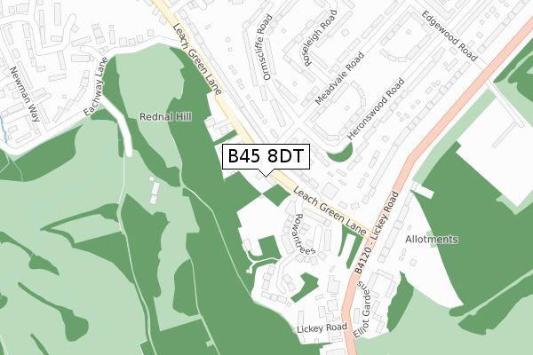 B45 8DT map - large scale - OS Open Zoomstack (Ordnance Survey)