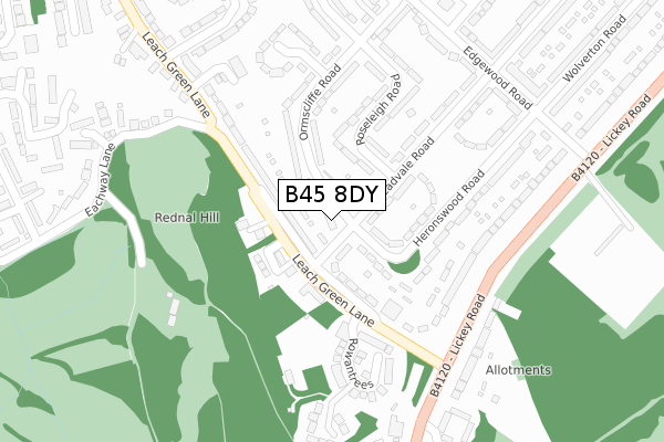 B45 8DY map - large scale - OS Open Zoomstack (Ordnance Survey)