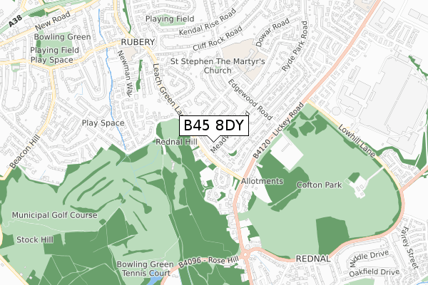 B45 8DY map - small scale - OS Open Zoomstack (Ordnance Survey)