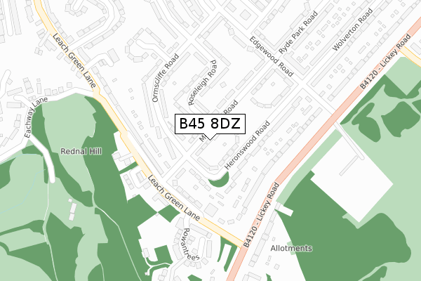 B45 8DZ map - large scale - OS Open Zoomstack (Ordnance Survey)