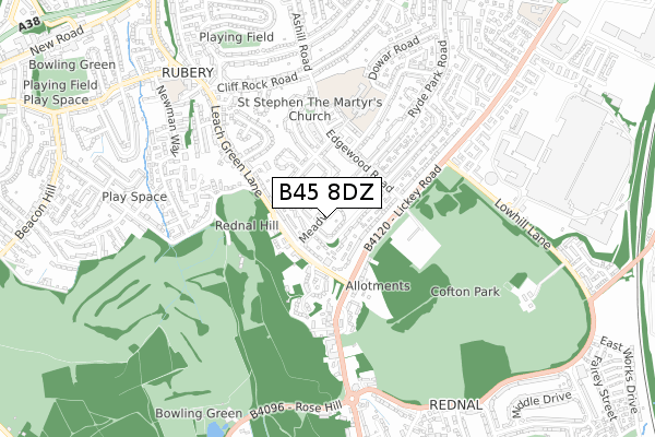 B45 8DZ map - small scale - OS Open Zoomstack (Ordnance Survey)