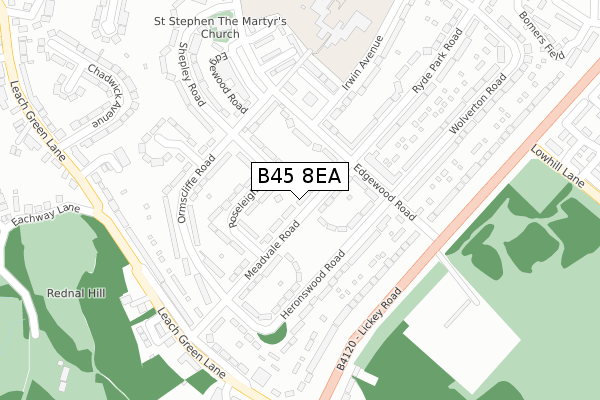 B45 8EA map - large scale - OS Open Zoomstack (Ordnance Survey)