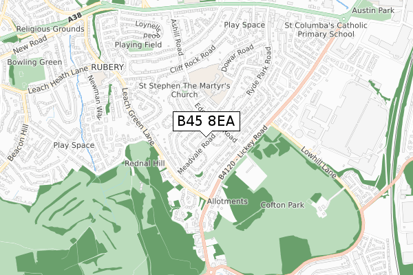 B45 8EA map - small scale - OS Open Zoomstack (Ordnance Survey)