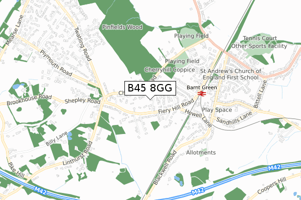 B45 8GG map - small scale - OS Open Zoomstack (Ordnance Survey)