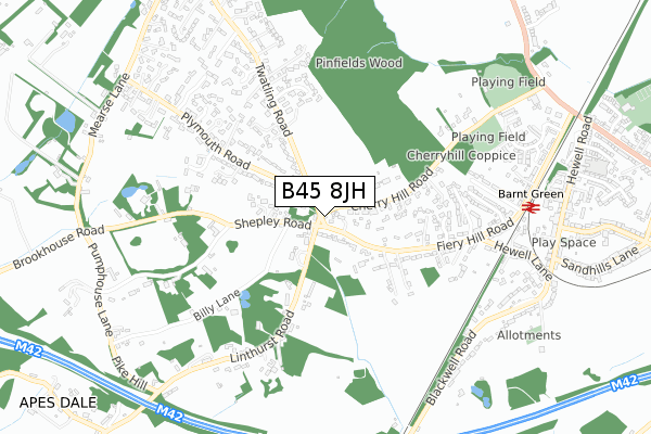 B45 8JH map - small scale - OS Open Zoomstack (Ordnance Survey)