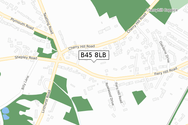 B45 8LB map - large scale - OS Open Zoomstack (Ordnance Survey)