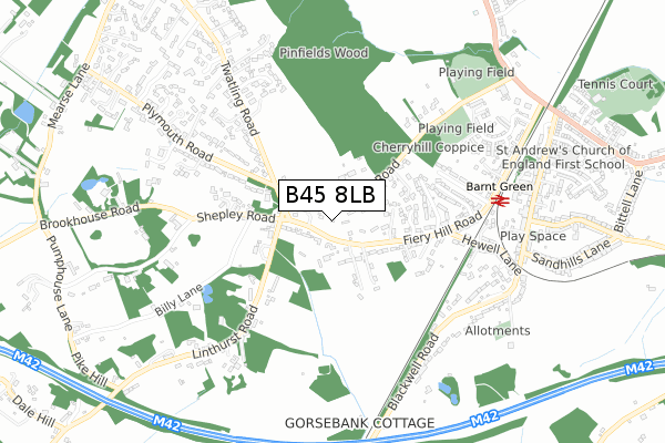 B45 8LB map - small scale - OS Open Zoomstack (Ordnance Survey)