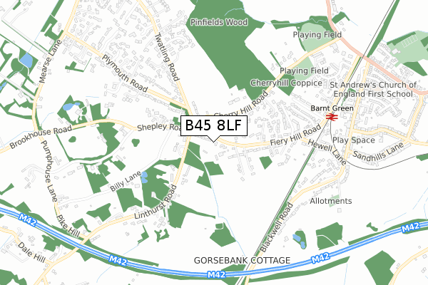 B45 8LF map - small scale - OS Open Zoomstack (Ordnance Survey)