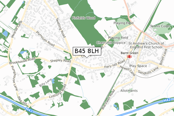 B45 8LH map - small scale - OS Open Zoomstack (Ordnance Survey)