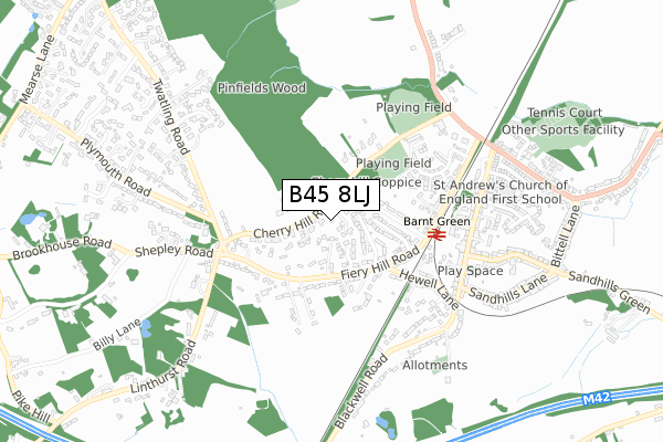 B45 8LJ map - small scale - OS Open Zoomstack (Ordnance Survey)