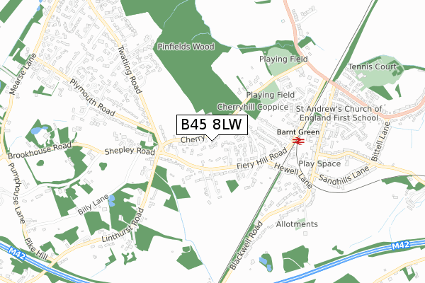 B45 8LW map - small scale - OS Open Zoomstack (Ordnance Survey)