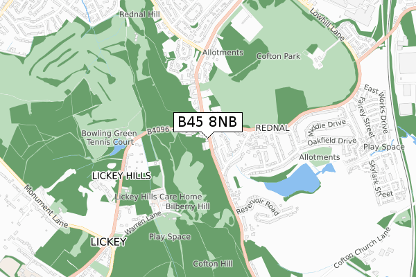 B45 8NB map - small scale - OS Open Zoomstack (Ordnance Survey)