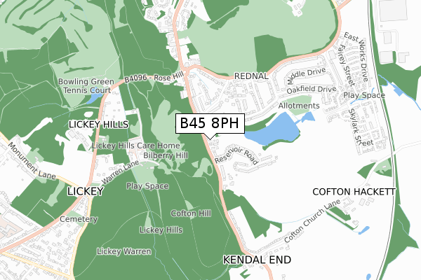 B45 8PH map - small scale - OS Open Zoomstack (Ordnance Survey)