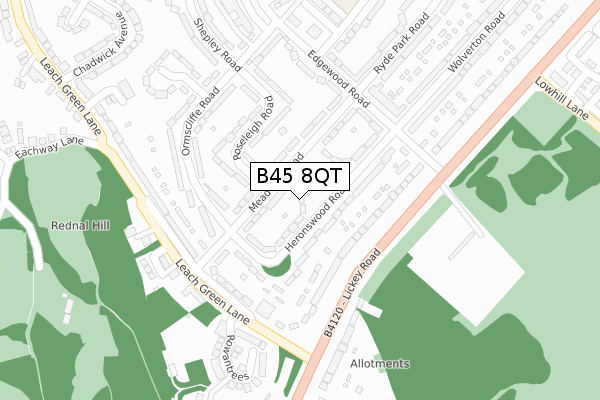 B45 8QT map - large scale - OS Open Zoomstack (Ordnance Survey)