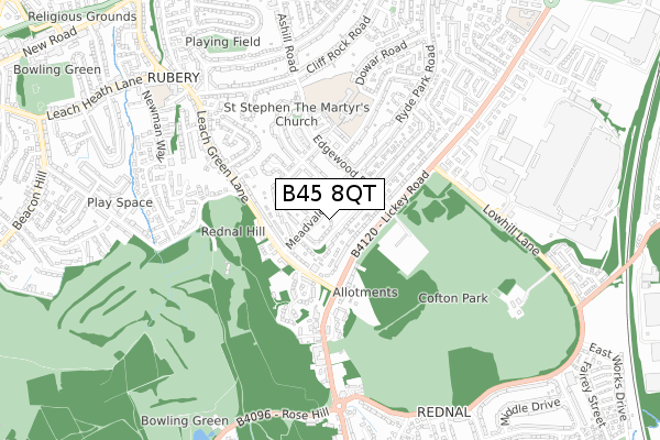 B45 8QT map - small scale - OS Open Zoomstack (Ordnance Survey)