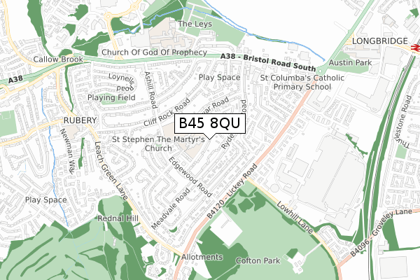 B45 8QU map - small scale - OS Open Zoomstack (Ordnance Survey)