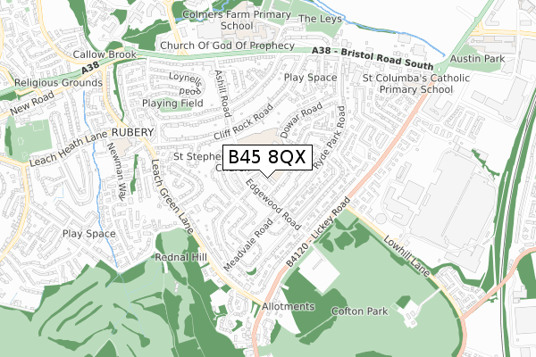 B45 8QX map - small scale - OS Open Zoomstack (Ordnance Survey)