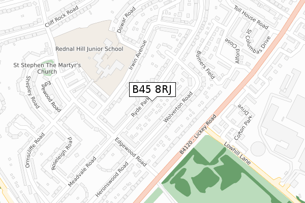 B45 8RJ map - large scale - OS Open Zoomstack (Ordnance Survey)