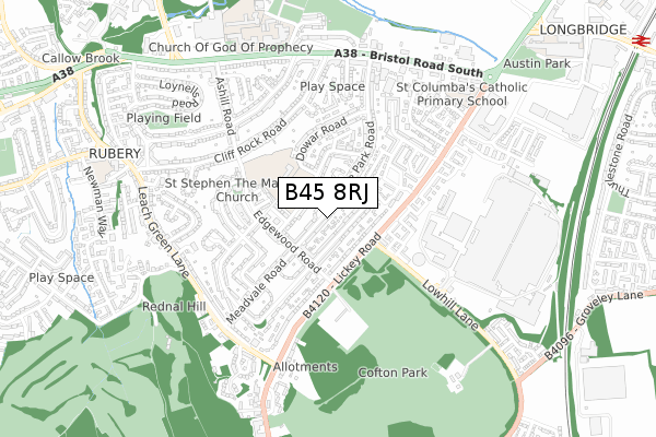 B45 8RJ map - small scale - OS Open Zoomstack (Ordnance Survey)