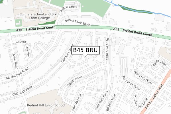 B45 8RU map - large scale - OS Open Zoomstack (Ordnance Survey)