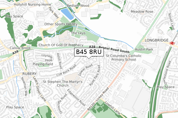 B45 8RU map - small scale - OS Open Zoomstack (Ordnance Survey)