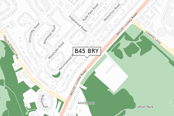 B45 8RY map - large scale - OS Open Zoomstack (Ordnance Survey)