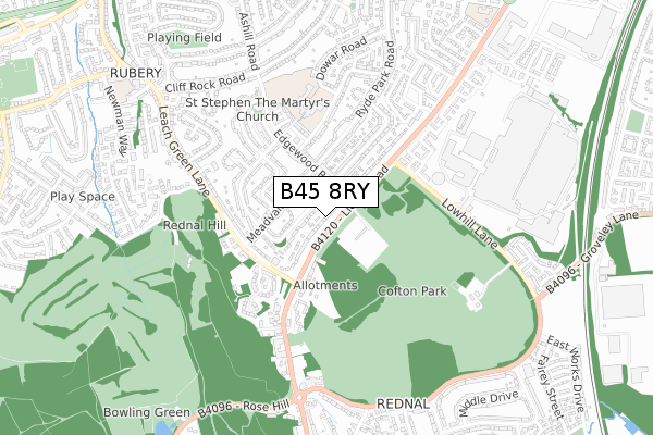 B45 8RY map - small scale - OS Open Zoomstack (Ordnance Survey)