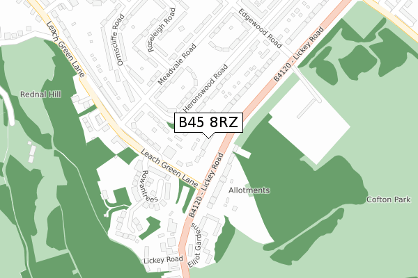 B45 8RZ map - large scale - OS Open Zoomstack (Ordnance Survey)