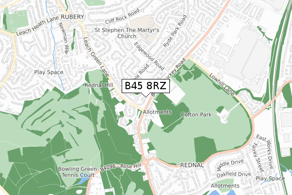 B45 8RZ map - small scale - OS Open Zoomstack (Ordnance Survey)