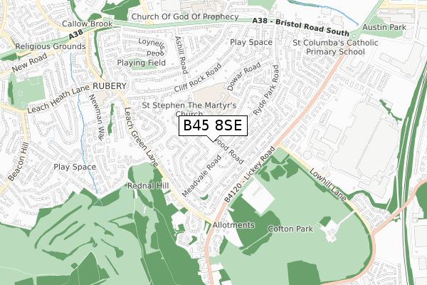 B45 8SE map - small scale - OS Open Zoomstack (Ordnance Survey)