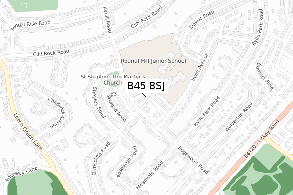 B45 8SJ map - large scale - OS Open Zoomstack (Ordnance Survey)