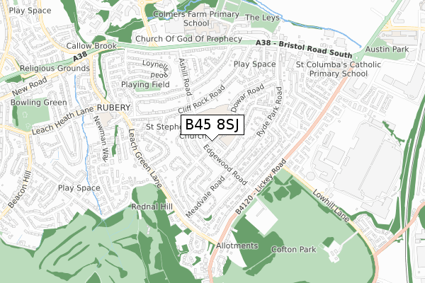 B45 8SJ map - small scale - OS Open Zoomstack (Ordnance Survey)