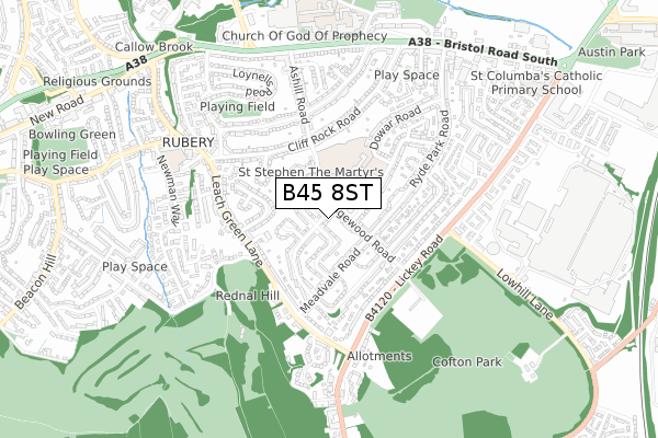 B45 8ST map - small scale - OS Open Zoomstack (Ordnance Survey)