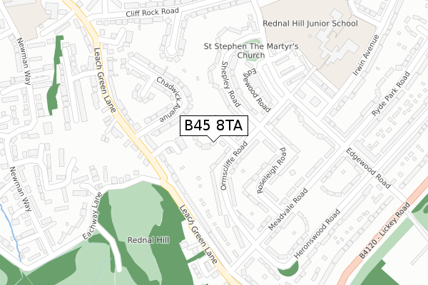 B45 8TA map - large scale - OS Open Zoomstack (Ordnance Survey)