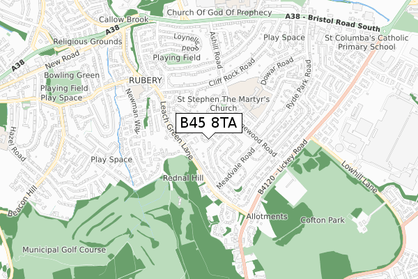 B45 8TA map - small scale - OS Open Zoomstack (Ordnance Survey)