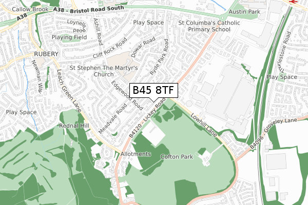 B45 8TF map - small scale - OS Open Zoomstack (Ordnance Survey)