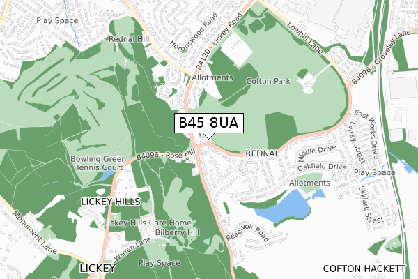 B45 8UA map - small scale - OS Open Zoomstack (Ordnance Survey)