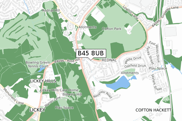 B45 8UB map - small scale - OS Open Zoomstack (Ordnance Survey)