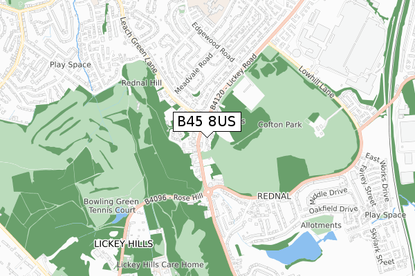 B45 8US map - small scale - OS Open Zoomstack (Ordnance Survey)