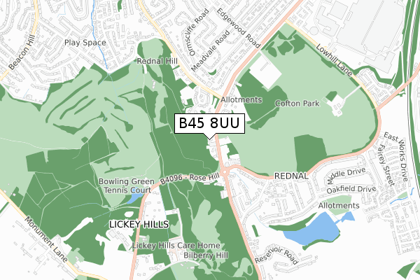 B45 8UU map - small scale - OS Open Zoomstack (Ordnance Survey)