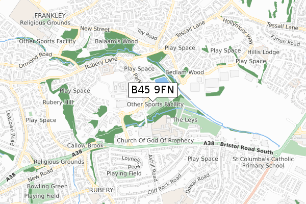 B45 9FN map - small scale - OS Open Zoomstack (Ordnance Survey)