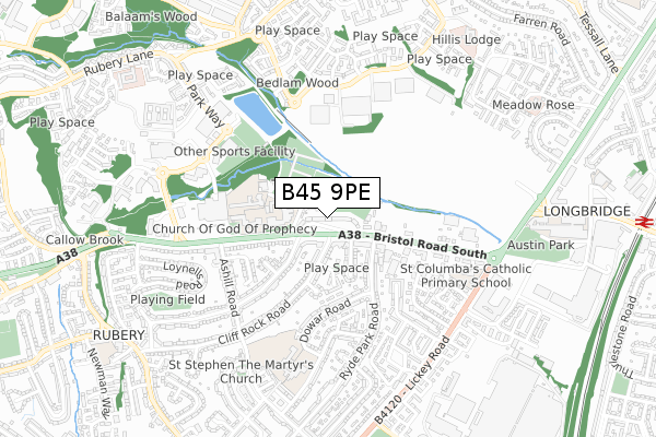 B45 9PE map - small scale - OS Open Zoomstack (Ordnance Survey)