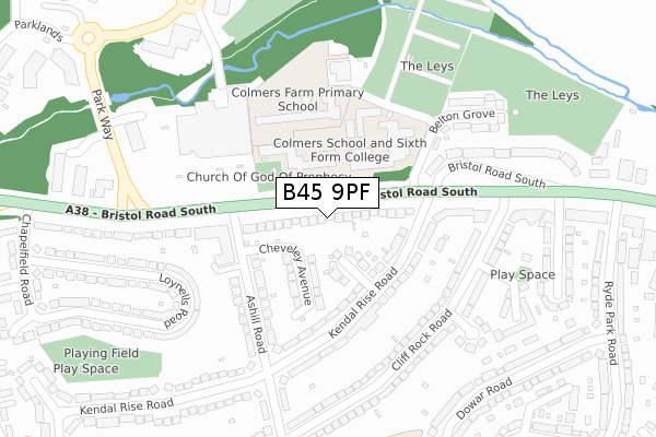 B45 9PF map - large scale - OS Open Zoomstack (Ordnance Survey)