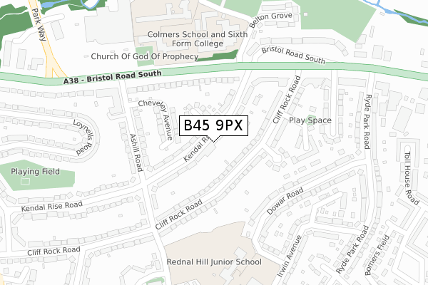 B45 9PX map - large scale - OS Open Zoomstack (Ordnance Survey)