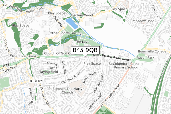 B45 9QB map - small scale - OS Open Zoomstack (Ordnance Survey)