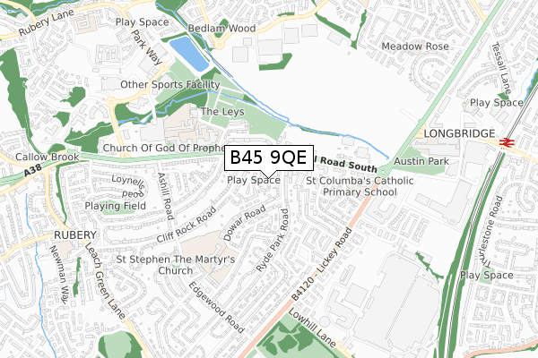 B45 9QE map - small scale - OS Open Zoomstack (Ordnance Survey)