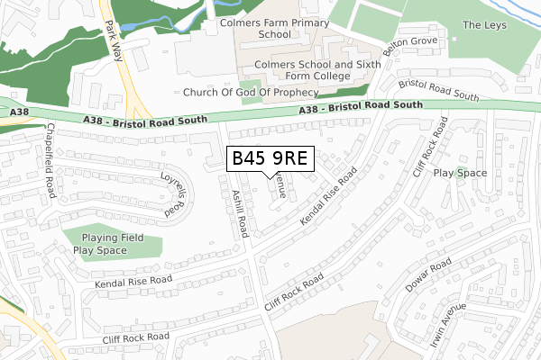 B45 9RE map - large scale - OS Open Zoomstack (Ordnance Survey)