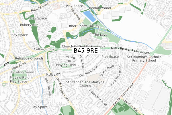 B45 9RE map - small scale - OS Open Zoomstack (Ordnance Survey)