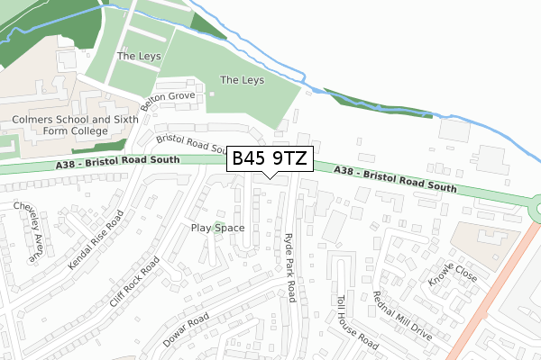 B45 9TZ map - large scale - OS Open Zoomstack (Ordnance Survey)