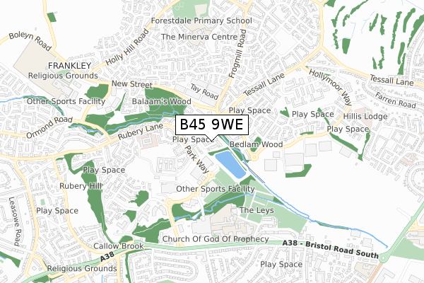 B45 9WE map - small scale - OS Open Zoomstack (Ordnance Survey)